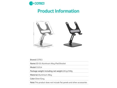 هولدر رومیزی موبایل و تبلت تاشو کوتتسی سازگار با آیفون Coteetci SD-55 Aluminum Alloy iPad/Phone Bracket 51014