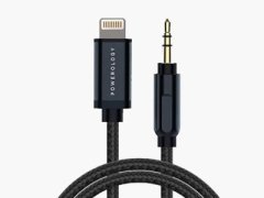 خرید کابل صدای آیفونی پاورولوژی Powerology Braided Audio Lightning to 3.5mm AUX Cable 1.2m