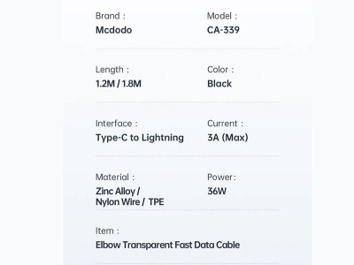 کابل شارژ گیمینگ تایپ سی به لایتنینگ  1.2 متری 36 وات مک دودو Mcdodo CA-339 USB C to Lightning Cable