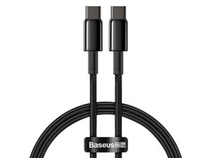 کابل دوسر تایپ سی سوپر فست شارژ 100 وات 1 متری بیسوس Baseus Tungsten Gold CATWJ-01 PD 5A Type-C To Type-C 1m