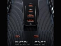 شارژر دیواری فست 100 وات یوسامز  Usams US-CC145 T44 100W 4 ports gan fast 2a+2c charger (EU)