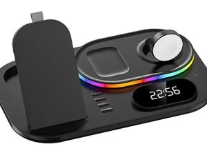 شارژر بی سیم چندکاره و ساعت رومیزی دیجیتال Wireless Charging Station with RGB Light and Digital Clock A06