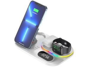 شارژر بی سیم چندکاره و ساعت رومیزی دیجیتال Wireless Charging Station with RGB Light and Digital Clock A06