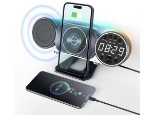 اسپیکر، شارژر بی سیم و سیمی، هولدر موبایل و ساعت رومیزی WD-100