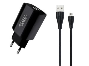 شارژ دیواری دو پورت یو اس بی 2.4 آمپر همراه با کابل میکرو یو اس بی ارلدام EARLDOM 2port charger micro cable model ES-202