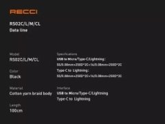 قیمت کابل فست شارژ هوشمند میکرویو اس بی رسی RECCI RS02M SMART POWER - OFF MICRO USB FAST CHARGING CABLE 1M