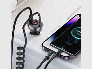 شارژر فندکی فست شارژ ماشین تایپ سی 60 وات دارای کابل لایتنینگ 30 وات یوسامز US-CC193 C37