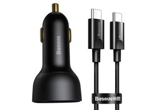 شارژر فندکی فست شارژ ماشین تایپ سی 100 وات بیسوس دارای کابل دو سر تایپ سی TZCCZX-01