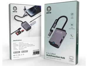 هاب تایپ سی و لایتنینگ مینی 5 درگاه گرین GN5IN1MINIHBBK