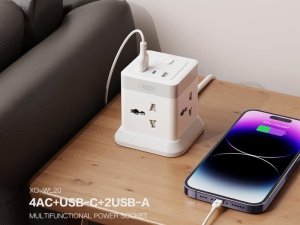 چند راهی و تبدیل برق 4 سوکت, سه یو اس بی و یک تایپ سی دو متری ایکس او XO WL20