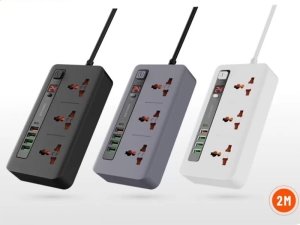 چند راهی و تبدیل برق سه سوکت، 4 یو اس بی، 1 تایپ سی دو متری پورودو  Porodo FWCH013