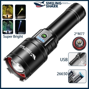 چراغ قوه شارژی و پاور بانک اسمایلینگ شارک با لیزر سفید و زرد SD-7004-M77