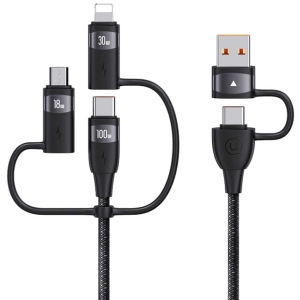 کابل شارژ سریع چند سر تایپ سی و یو اس بی به تایپ سی، لایتنینگ و میکرو 100 وات 2 متری یوسامز US-SJ646