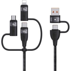 کابل شارژ سریع چند سر تایپ سی و یو اس بی به تایپ سی، لایتنینگ و میکرو 100 وات 1.2 متری یوسامز US-SJ645