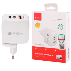 شارژر دیواری تایپ سی و یو اس بی 65 وات پرووان PWC565