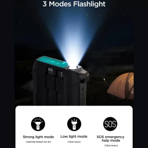 پاور بانک 20000 جویروم JR-L018 توان 22.5 وات با کابل و چراغ قوه