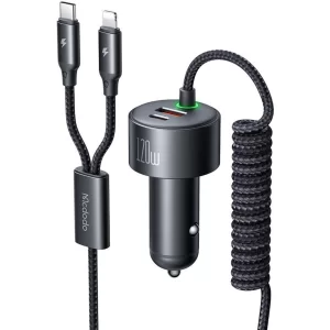 شارژر فندکی فست شارژ ماشین تایپ سی، لایتنینگ و یو اس بی 120 وات مک دودو CC-037