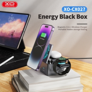 شارژر وایرلس رومیزی گوشی آیفون 12 تا 15 سه کاره 15 وات ایکس او CX027
