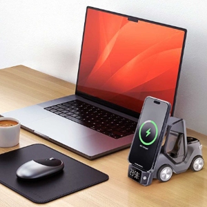 شارژر وایرلس، استند موبایل، ساعت دیجیتال و چراغ خواب رومیزی 15 وات گرین لاین GNFLWR5INWCBK