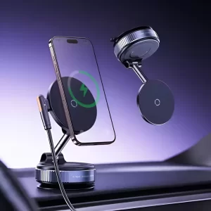 هولدر و شارژر بی‌سیم مگنتی 15 وات داخل خودرو تاشو با چرخش 360 درجه چندکاره بونروی X68w