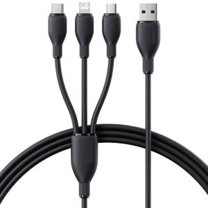 کابل چند سر USB به تایپ‌سی، لایتنینگ و میکرو یو‌اس‌بی 3.5 آمپر 1.3 متری بیسوس P103778002U01