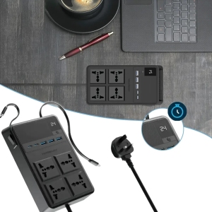چند راهی و محافظ برق 2500 وات 4 سوکت، 3*USB و 2*تایپ‌سی پاورولوژی PWC029