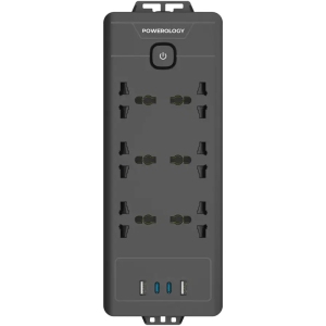 چند راهی و محافظ برق 2500 وات 6 سوکت، 2*USB و 2*تایپ‌سی پاورولوژی PWCUQC034