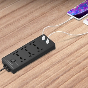چند راهی و محافظ برق 2500 وات 6 سوکت، 2*USB و 2*تایپ‌سی پاورولوژی PWCUQC034