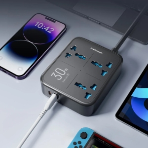 چند راهی و محافظ برق 3250 وات سه سوکت، یک USB و یک تایپ‌سی پاورولوژی PWCUQC037