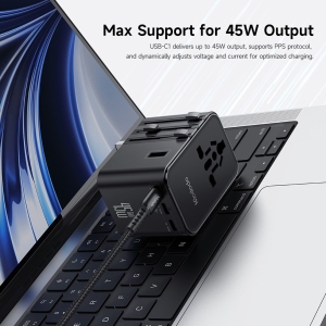 شارژر دیواری USB، تایپ‌سی 45 وات و تبدیل پریز 2500 وات مک‌دودو CP-3270 با کابل تایپ‌سی به تایپ‌سی