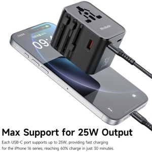 تبدیل پریز و شارژر دیواری مسافرتی USB و تایپ‌سی 25 وات مک‌دودو CP-3260 با کابل تایپ‌سی به تایپ‌سی