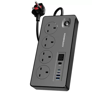 چند راهی 4 سوکت 2990 وات، 2 یو‌اس‌بی 18 وات و 2 تایپ‌سی 20 وات پاورولوژی Powerology PWCUQC045BK
