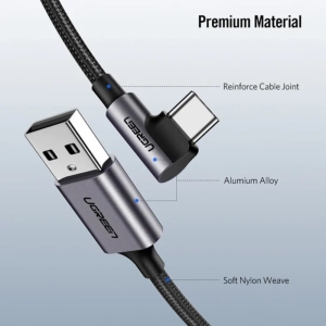 کابل USB به تایپ‌سی 18 وات 3 آمپر دو متری یوگرین ugreen US284 50942 شارژ سریع و انتقال داده