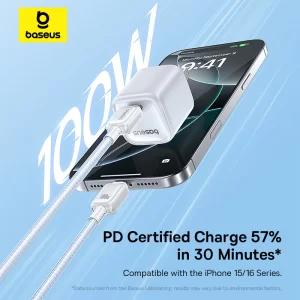 کابل تایپ سی به تایپ سی 100 وات 1 متری بیسوس Baseus CB000132 P10383100211-00 | شارژ و انتقال داده