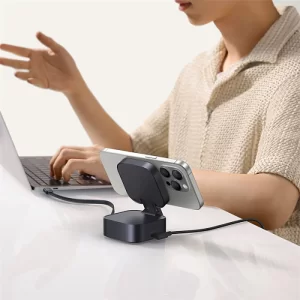 شارژر وایرلس 15 وات و هولدر موبایل مگنتی رومیزی بیسوس Baseus PicoGo BSW-540 با کابل تایپ سی جمع شونده 67 وات