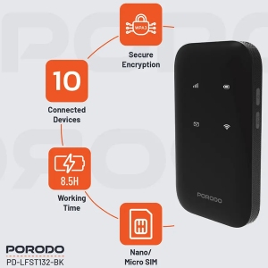 روتر و مودم وای‌فای همراه جیبی پورودو Porodo PD-LFST132-BK/LFS132