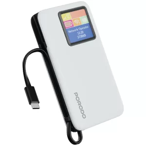 مودم همراه 4G LTE و پاوربانک 10000 تایپ‌سی 20 وات پورودو Porodo PB087 PDPBFCH087BK با نمایشگر دیجیتالی