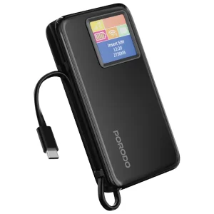 مودم همراه 4G LTE و پاوربانک 10000 تایپ‌سی 20 وات پورودو Porodo PB087 PDPBFCH087BK با نمایشگر دیجیتالی