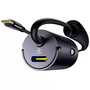 شارژر فندکی فست شارژ ماشین تایپ‌سی 30 وات بیسوس Baseus VCHXX-C C C00035001121-00 با کابل فنری متصل تایپ‌سی