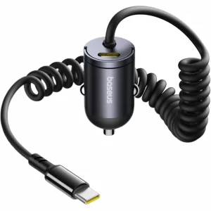 شارژر فندکی فست شارژ ماشین تایپ‌سی 30 وات بیسوس Baseus VCHXX-C C C00035001121-00 با کابل فنری متصل تایپ‌سی