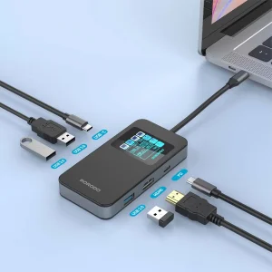 هاب تایپ سی 6 پورت پورودو Porodo مدل PDTC630GY با نمایشگر دیجیتالی