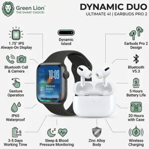 پک ساعت هوشمند و هندزفری گرین لاین Green Lion مدل GNDYDUOSWBUD