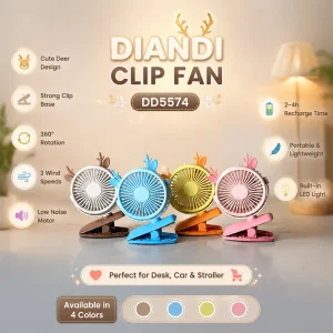 پنکه شارژی مدل DD5574 کلیپسی گوزنی با چرخش 360 درجه