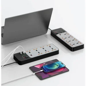 چند راهی برق تایمردار پورودو Porodo مدل PDFWCH099GY با 7 سوکت و 6 پورت