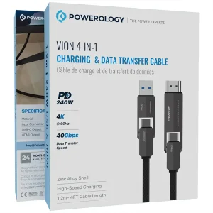 کابل چند سر پاورولوژی Powerology مدل PCAB034BK توان 240 وات 1.2 متر