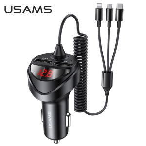 شارژر فندکی یوسامز USAMS مدل US-CC119 با جریان 3.4 آمپر و کابل 3 در 1