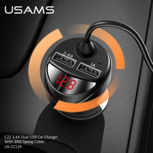 شارژر فندکی یوسامز USAMS مدل US-CC119 با جریان 3.4 آمپر و کابل 3 در 1