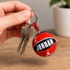جا کلیدی طرح توپ بسکتبال جوردن jordan قرمز مشکی با حلقه فلزی