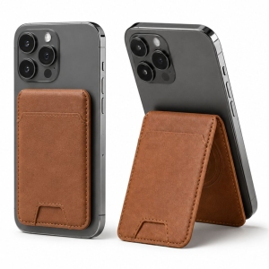 کیف کارت مگنتی پشت گوشی Leather Wallet طرح چرمی قهوه ای