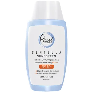 کرم ضد آفتاب بی رنگ پیکسل PIXXLE مدل Centella مناسب انواع پوست با SPF50